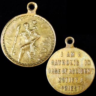 Vintage St Christopher Medal English I Am Catholic Notify A Priest