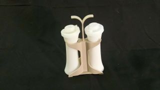 Vintage Tupperware 4 Inch Hourglass Salt And Pepper Shaker Set With Stand