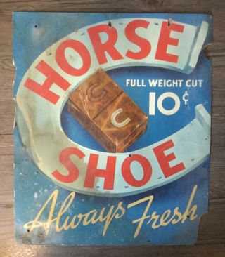 Horseshoe Pipe Tobacco Cardboard Sign Store Display Vintage 1950s Advertising