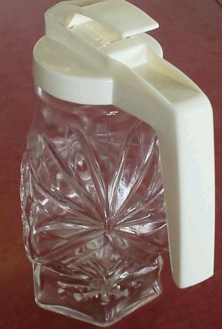 Vtg Molded Glass Syrup Dispenser White Plastic Thumb Pour Lid Retro Kitchen