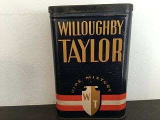 Vintage Willoughby Taylor Pocket Tobacco Tin - Antique - Pipe - Cigarette - Advertising