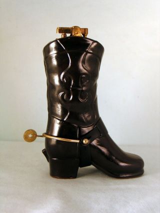 Black Figural Cowboy Boot With Removable Spur Table Lighter - Nos