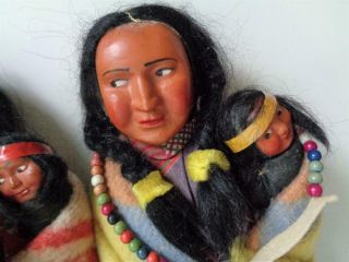 4 Antique Vintage Native American Indian Skookums Dolls with Papoose Baby 2