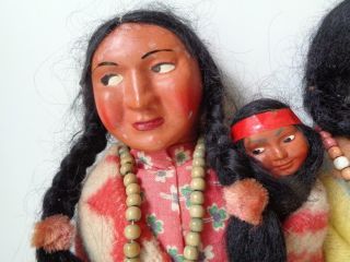 4 Antique Vintage Native American Indian Skookums Dolls with Papoose Baby 3