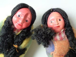 4 Antique Vintage Native American Indian Skookums Dolls with Papoose Baby 6