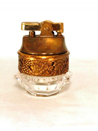 Small Glass Octagon Table Lighter With A Grape & Leaf Florentine Accent