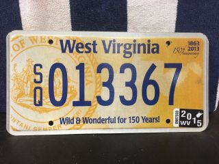 2015 West Virginia Sesquicentennial License Plate
