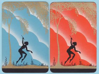 2 Single Vintage Swap/playing Cards Silhouette Deco Pixie Nymph Sprite Gold Tree