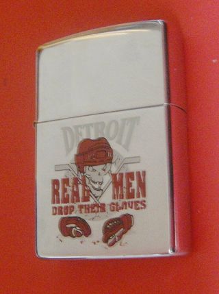 Vintage Zippo Lighter: Detroit Red Wings; Real Men Drop Their Gloves; Nhl Hockey