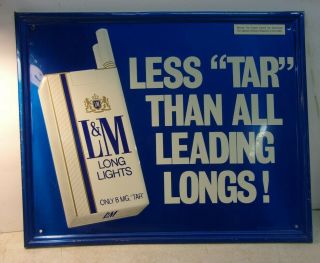 L & M Long Lights Cigarette Metal Sign Tobacco Advertising 22 " X 18 "