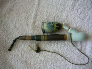 Antique German Or Austrian Porcelain And Wood Smoking Pipe,