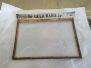 Vintage 1900s Gold Band 5 Cent Cigar Box Glass Lid Cover Display Advertising