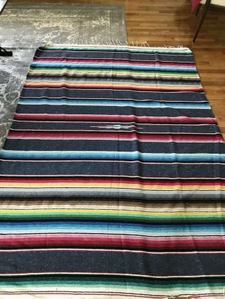 Vintage Large Mexican Saltillo Serape Blanket Cotton Woven Color 82x58