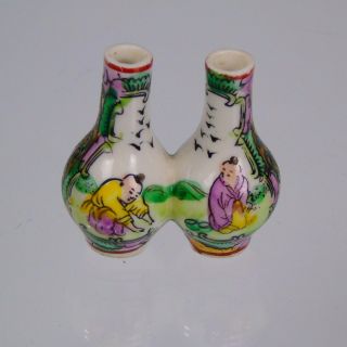 Oriental Incense Stick Holder Double Flask Vintage Hand Painted Conjoined