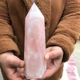 890g A,  Natural Rose Pink Obelisk Quartz Crystal Pyramid Terminated Wand FF93 2