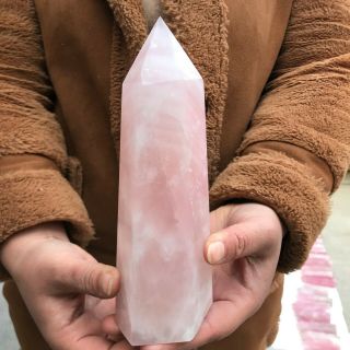 890g A,  Natural Rose Pink Obelisk Quartz Crystal Pyramid Terminated Wand FF93 3