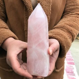 890g A,  Natural Rose Pink Obelisk Quartz Crystal Pyramid Terminated Wand FF93 4