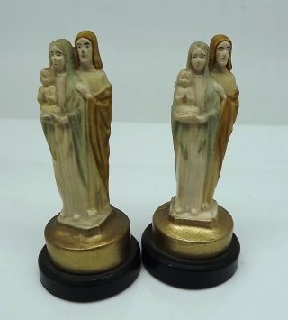 Vtg 2 Statue Figurine Holy Family Virgin Mary Joseph Jesus Base Magnetic Car W43