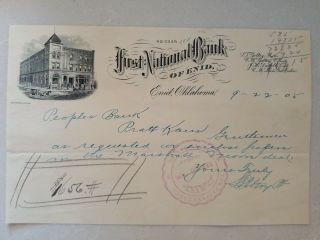 1905 Advertising Billhead First National Bank Of Enid,  Oklahoma Illustrated