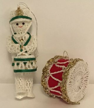 Vintage Drummer Boy Drum Crocheted Christmas Ornaments White L13