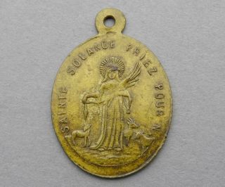 French,  Antique Religious Catholic Pendant.  Saint Solange.  Medal.