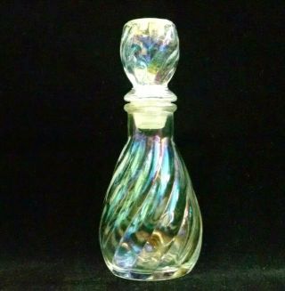 Clear Iridescent Glass Perfume Bottle Spiral Swirl Design 4 Inch Tall Vintage