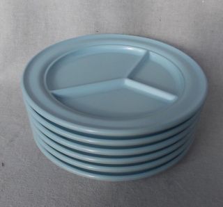 Vintage Boontonware Blue Divided Melamine 6 Plates 3 Sections 9 1/2 " Boonton
