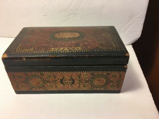 Antique Egyptian Cigarettes Tobacco Leather & Wood Box Ga Georgoplo Stone St Nyc