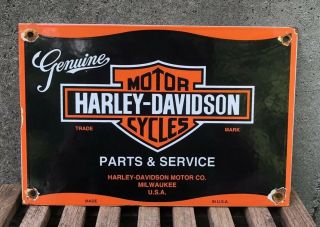 Vintage Porcelain Harley Davidson Motorcycles Parts Sign Gas Pump Plate Station
