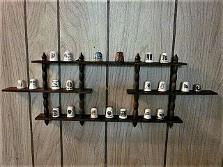 Wooden 3 Shelf Hanging Thimble Display Rack With 21 Themed Thimbles