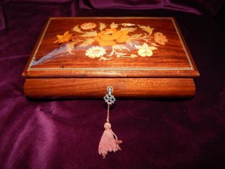 Vintage Inlaid Sorrento Ware Musical Jewellery Box With Key Italian