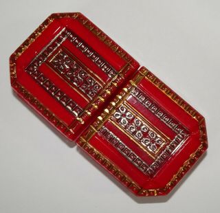 Vintage Slide Buckle Red Glass With Gold & Silver Luster 1930 