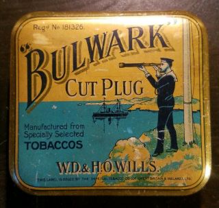 Vintage Tobacco Tin Wd Ho Wills Bulwark Cut Plug Naval Ship Sailor