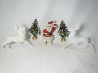 Vintage Bottle Brush Tree Pins Broach Halves,  Plastic Sitting Santa,  Reindeer
