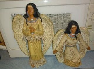 Indian Angels Size 14 Inch And 8 Inch 2 Of Them Hand Painted And Signed By Cuc