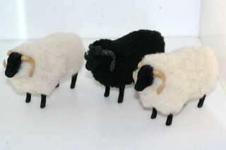 3 Antique Putz Sheep Black White Animal Christmas Manger Figures