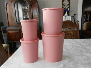 Vintage Set Of 4 Tupperware Servalier Dusty Rose Pink Canisters With Lids