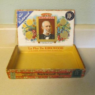 Vintage La Flor De Kirkwood War Governor Of Iowa Kirdwood Special Cigar Box