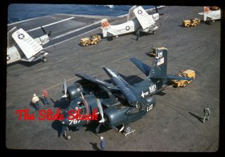 Us Navy Tf - 1 Trader Buno 13676 Ad - 6 Skyraider Uss Yorktown 1958 Kodachrome Slide