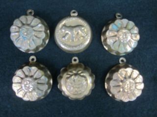 6 Copper Tin Butter Pat Mini Mold Vintage Sun Strawberry Bear Hanging 2.  25 " Gift