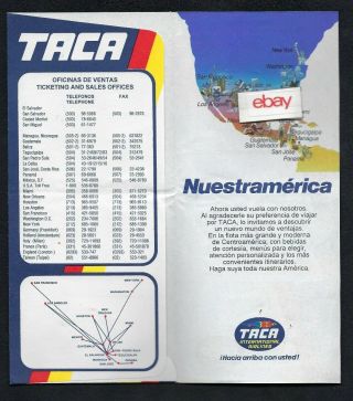 TACA AIRLINES TICKET JACKET/FOLDER 1990 ' S NUESTRAMERICA ROUTE MAP 2