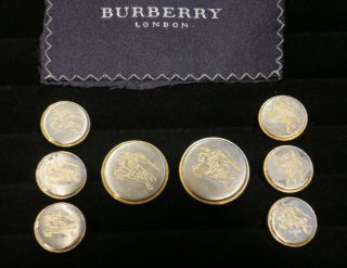 Burberry Gold & Silver Tone Brass Metal Prorsum Knight Button Set Of (8)