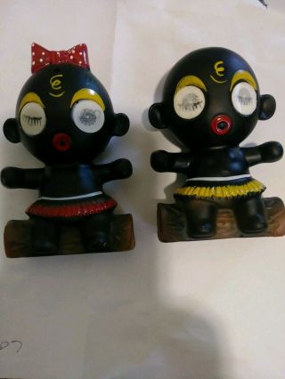 Black Americana Collectibles Vtg Boy And Girl Salt And Pepper Shakers