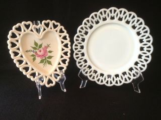 Milk Glass Plates,  One Heart Shaped,  One Round