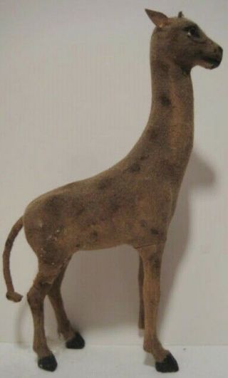 Old 1910 German Flocked Wood & Composition Giraffe For Christmas Putz Zoo