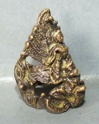 Large Bronze Garuda And Naga Amulet Ring Pendant Thailand