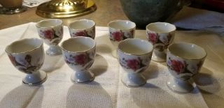 Vintage Porcelain Egg Cups Moss Rose Set Of 8