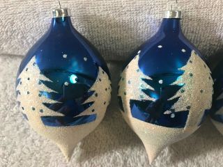 Christmas ornaments set of 4 glass Teardrops Cobalt blue Snowcapped MAX2128 2