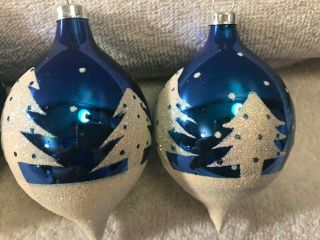 Christmas ornaments set of 4 glass Teardrops Cobalt blue Snowcapped MAX2128 3