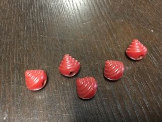 Set Of 5 Vintage Bakelite Red 1/2” Buttons—ufo Beehive Spinning Top